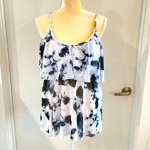 Women’s Tie Dye White Black Tankini Set 3XL